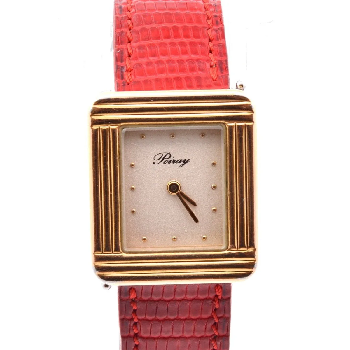 Montre POIRAY "Ma première" en or jaune, acier, cuir, cristal et quartz
