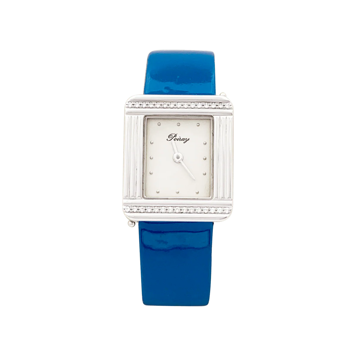 Montre POIRAY, "Ma Première" en acier et diamants sur cuir.
