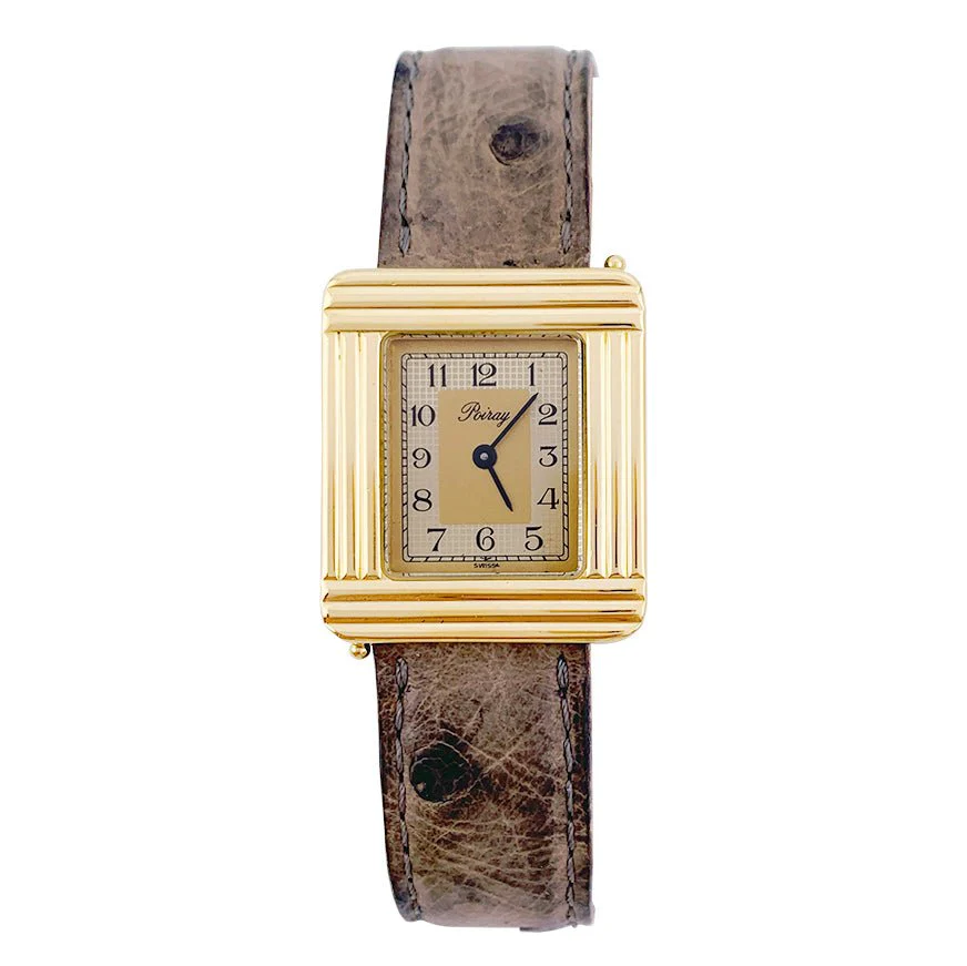 Montre Poiray ,"Ma Première", en or jaune, bracelet cuir interchangeable.