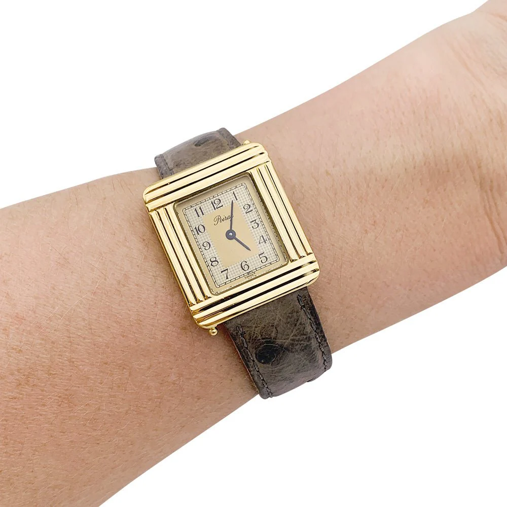 Montre Poiray ,"Ma Première", en or jaune, bracelet cuir interchangeable. - Image 2