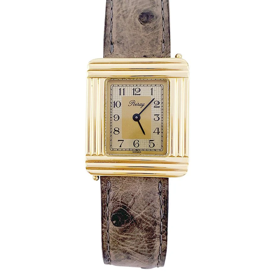 Montre Poiray ,"Ma Première", en or jaune, bracelet cuir interchangeable. - Image 3