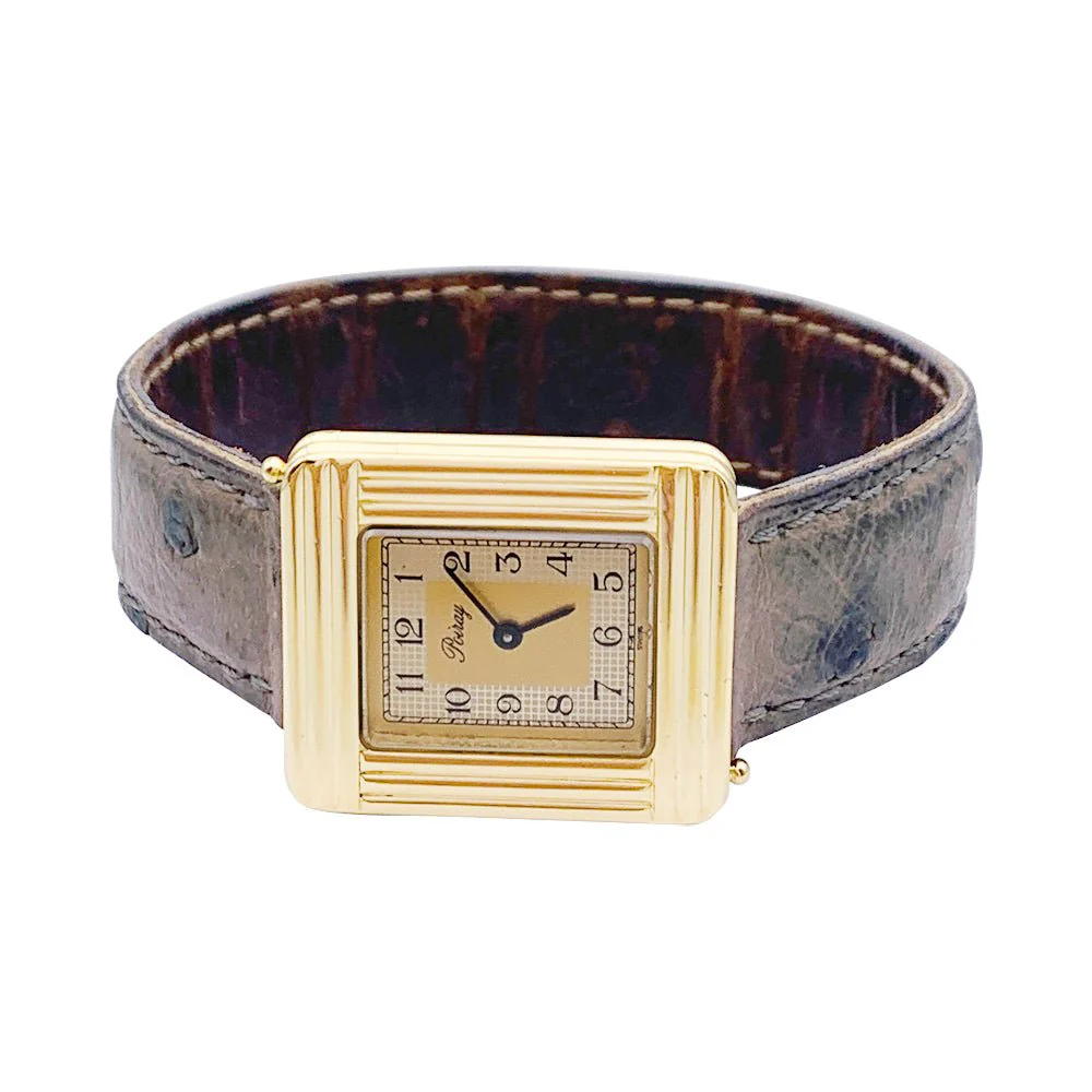 Montre Poiray ,"Ma Première", en or jaune, bracelet cuir interchangeable. - Image 6