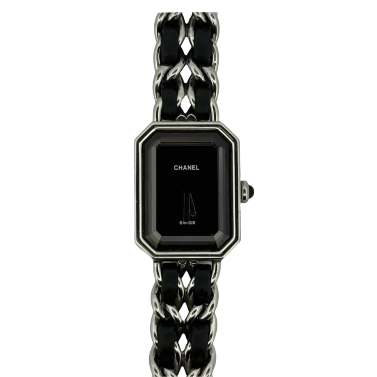 Montre Quartz CHANEL "Première" en acier et cuir noir