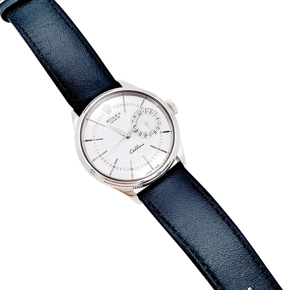 Montre Rolex, "Cellini Date", or blanc et cuir - Image 3