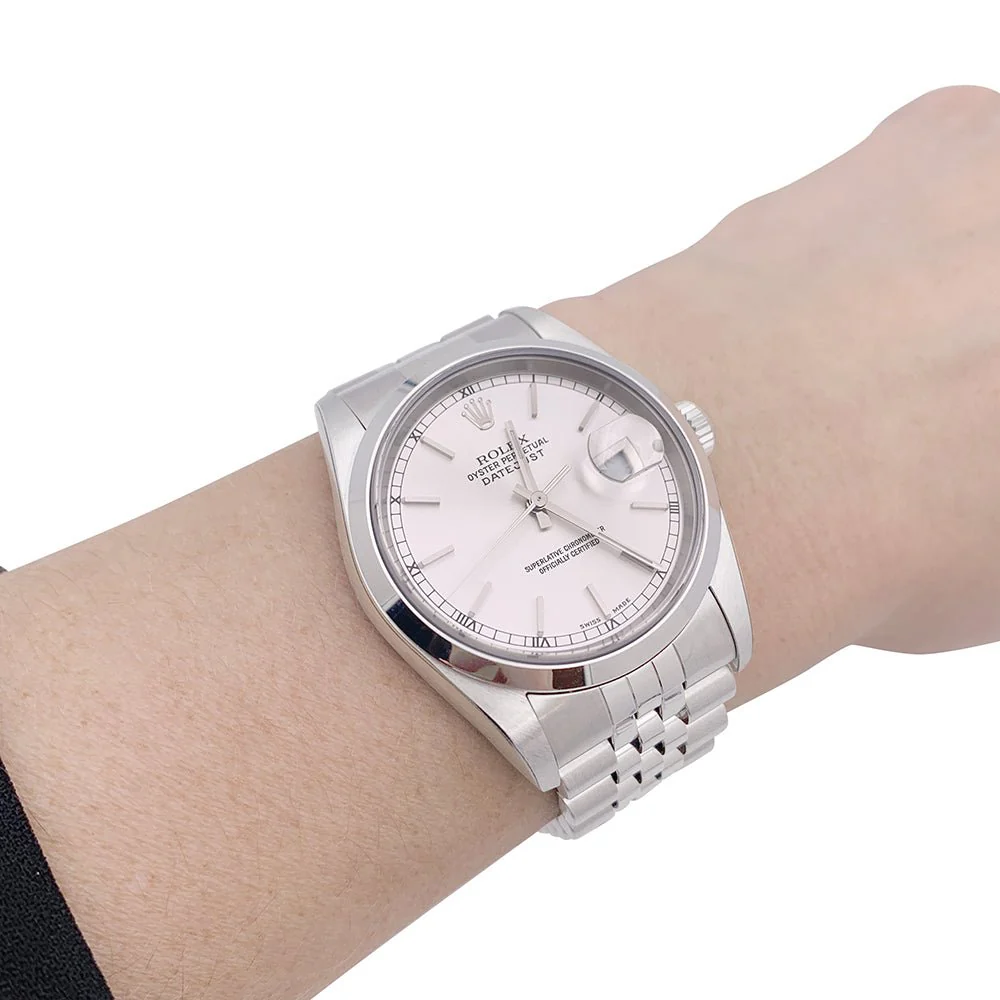 Montre Automatique ROLEX "Oyster Perpetual Date just" en acier et argent - Image 7