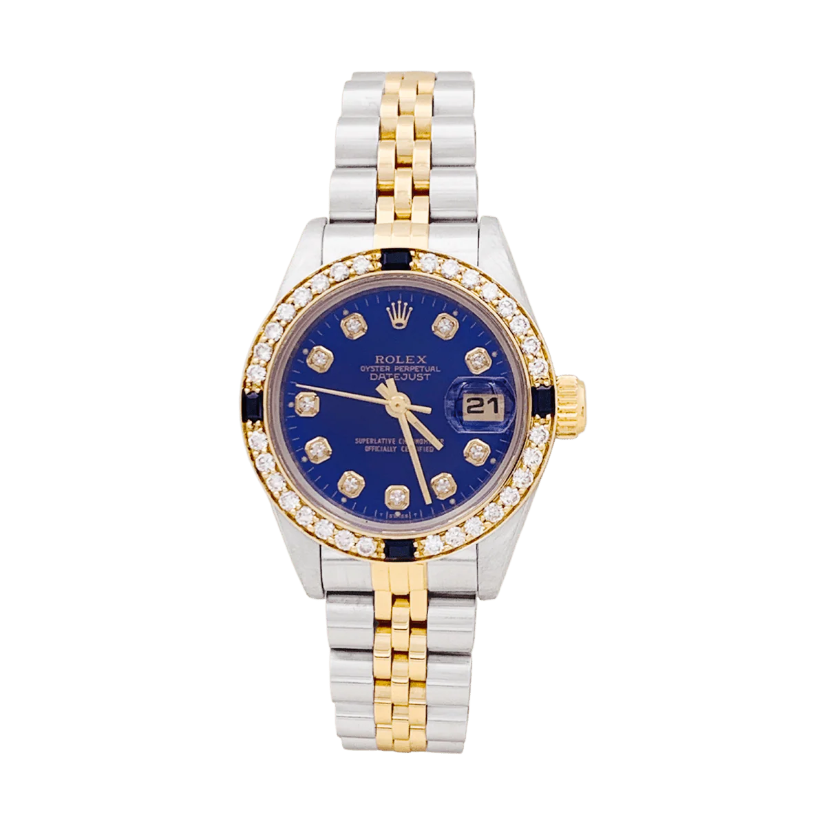 Montre ROLEX "Oyster Perpetual DateJust" en or jaune, acier, saphirs et diamants