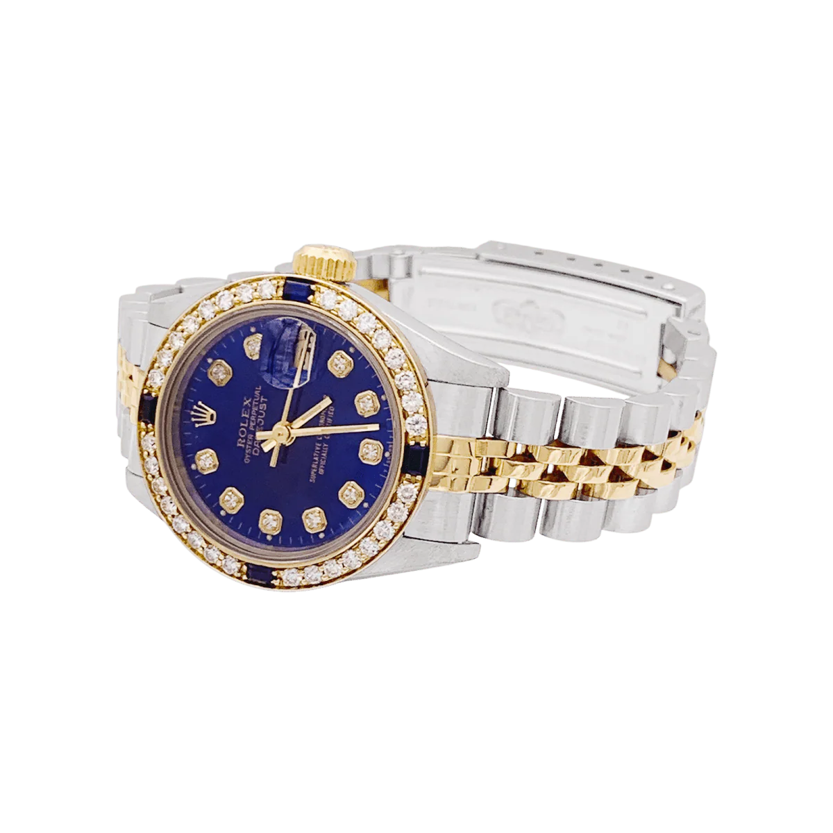 Montre ROLEX "Oyster Perpetual DateJust" en or jaune, acier, saphirs et diamants - Image 3