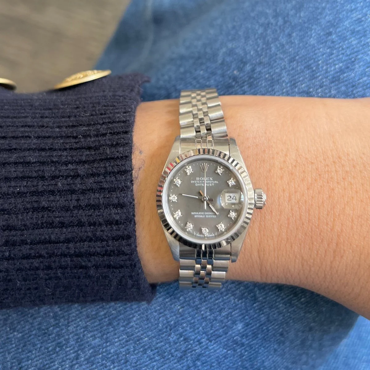Montre ROLEX "Oyster Perpetual" en acier et diamants - Image 2