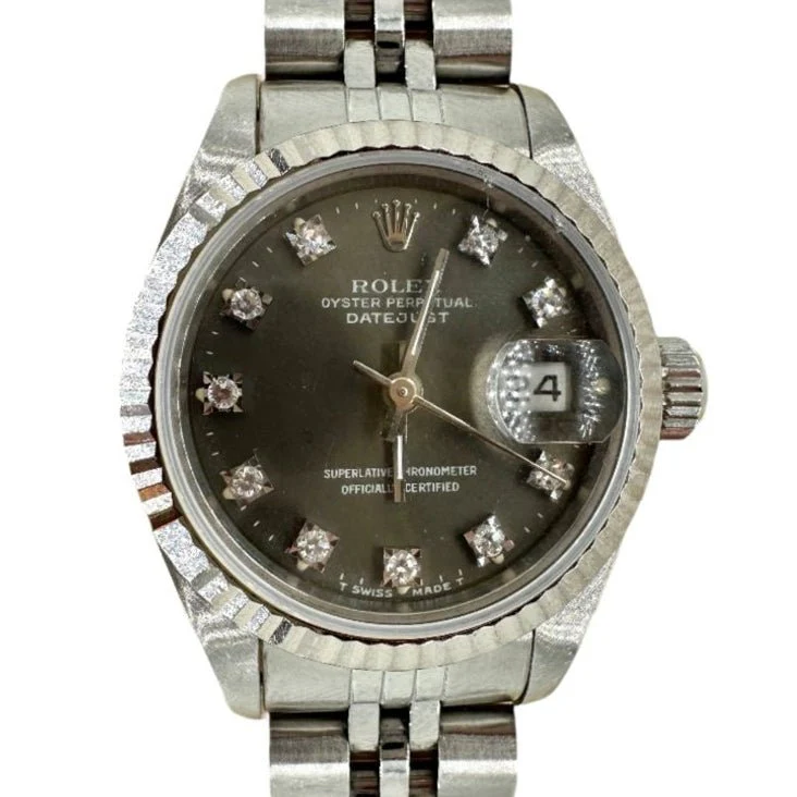 Montre ROLEX "Oyster Perpetual" en acier et diamants - Image 4