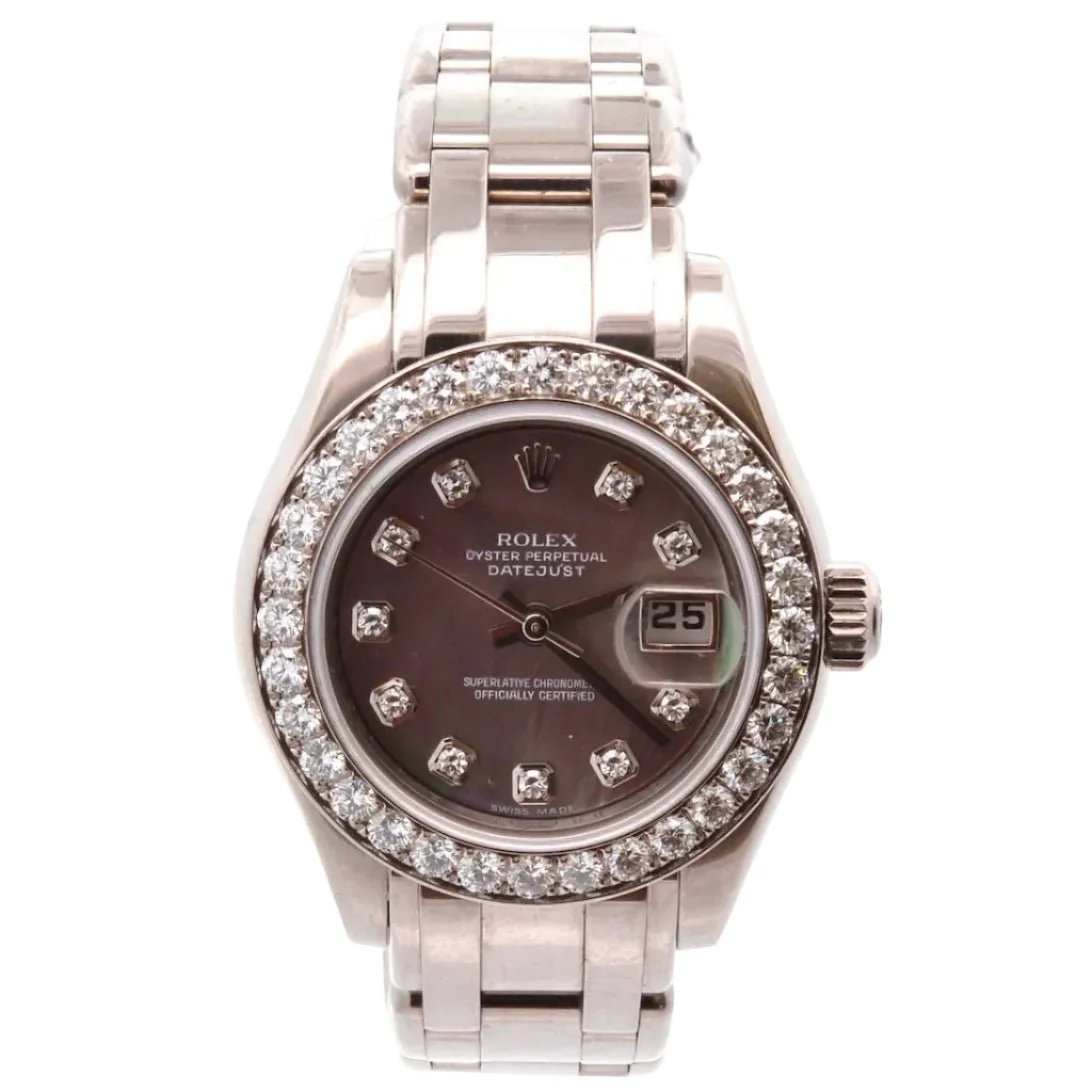 Montre ROLEX "Oyster Pearlmaster" en or blanc, saphir et diamants