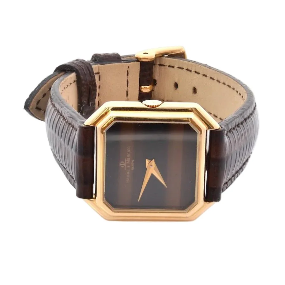 Montre BAUME & MERCIER en or jaune, cuir et saphir - Image 2