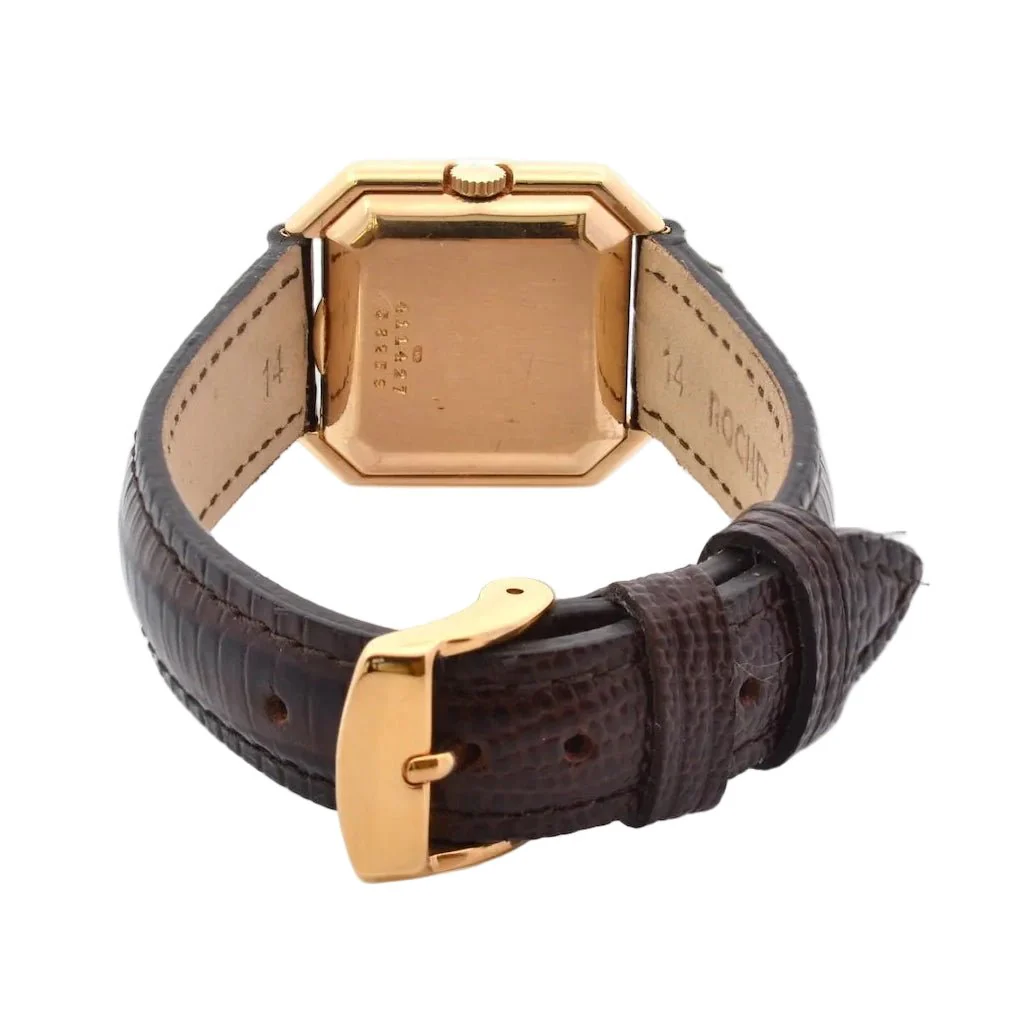 Montre BAUME & MERCIER en or jaune, cuir et saphir - Image 4