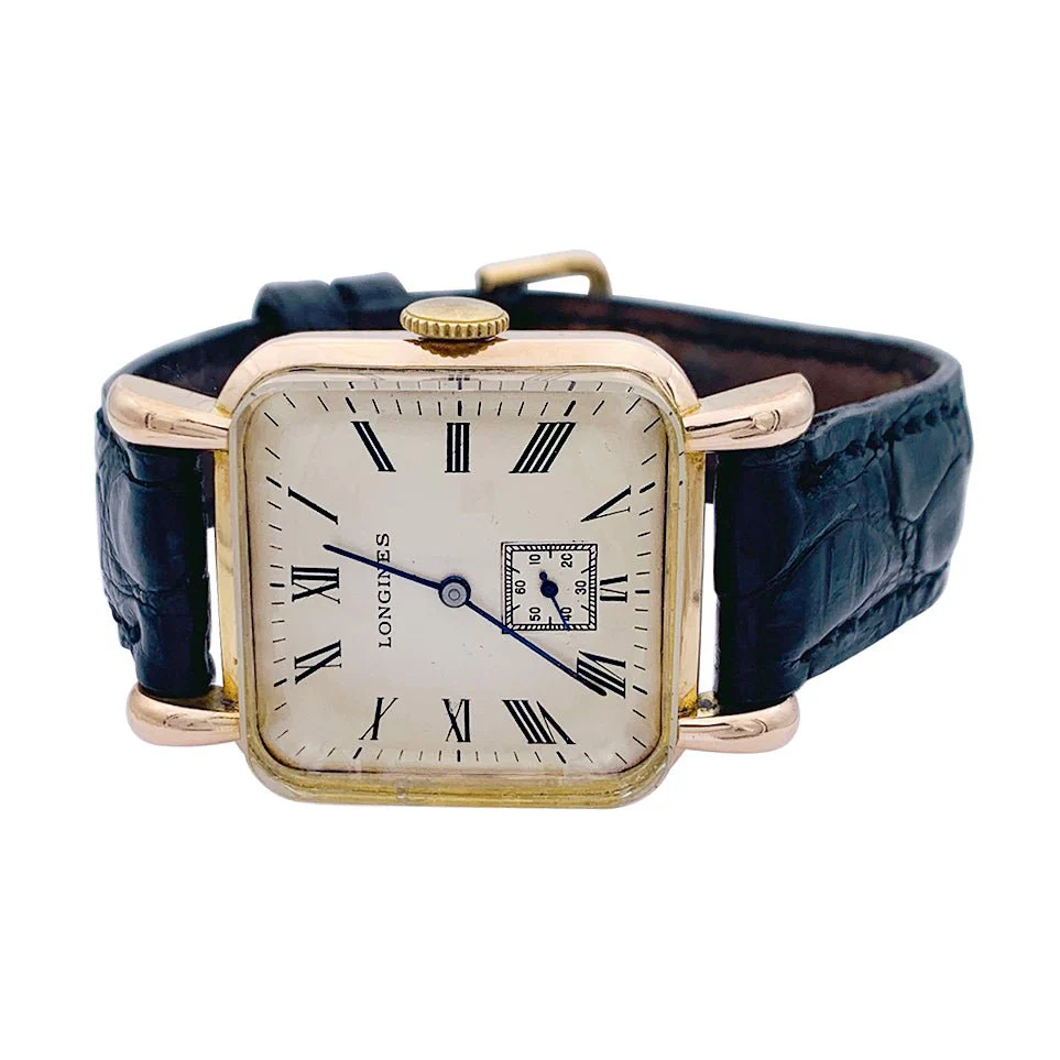 Montre vintage Longines, or rose, cuir. - Image 2