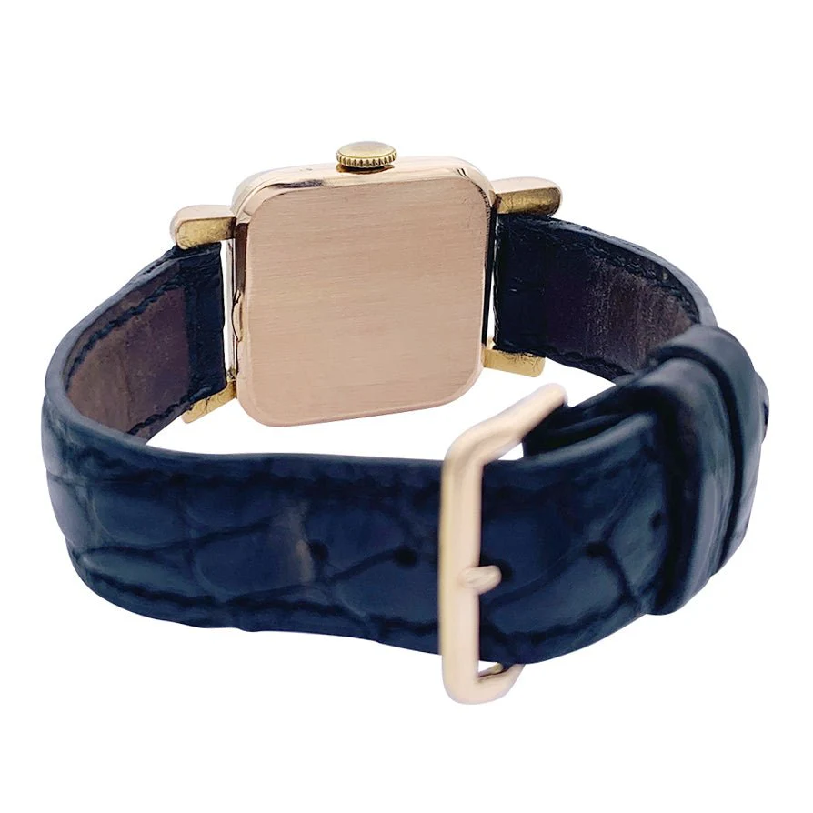 Montre vintage Longines, or rose, cuir. - Image 3