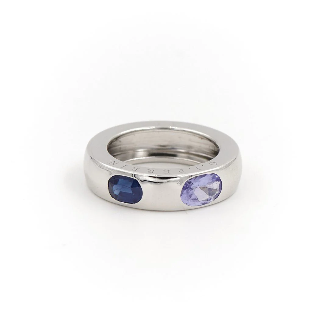 Bague Jonc O.J Perrin en or blanc, saphir et tanzanite