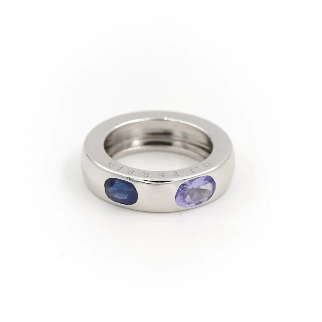 Bague Jonc O.J Perrin en or blanc, saphir et tanzanite - Image 2