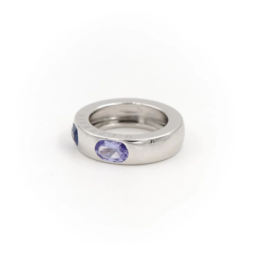 Bague Jonc O.J Perrin en or blanc, saphir et tanzanite - Image 4
