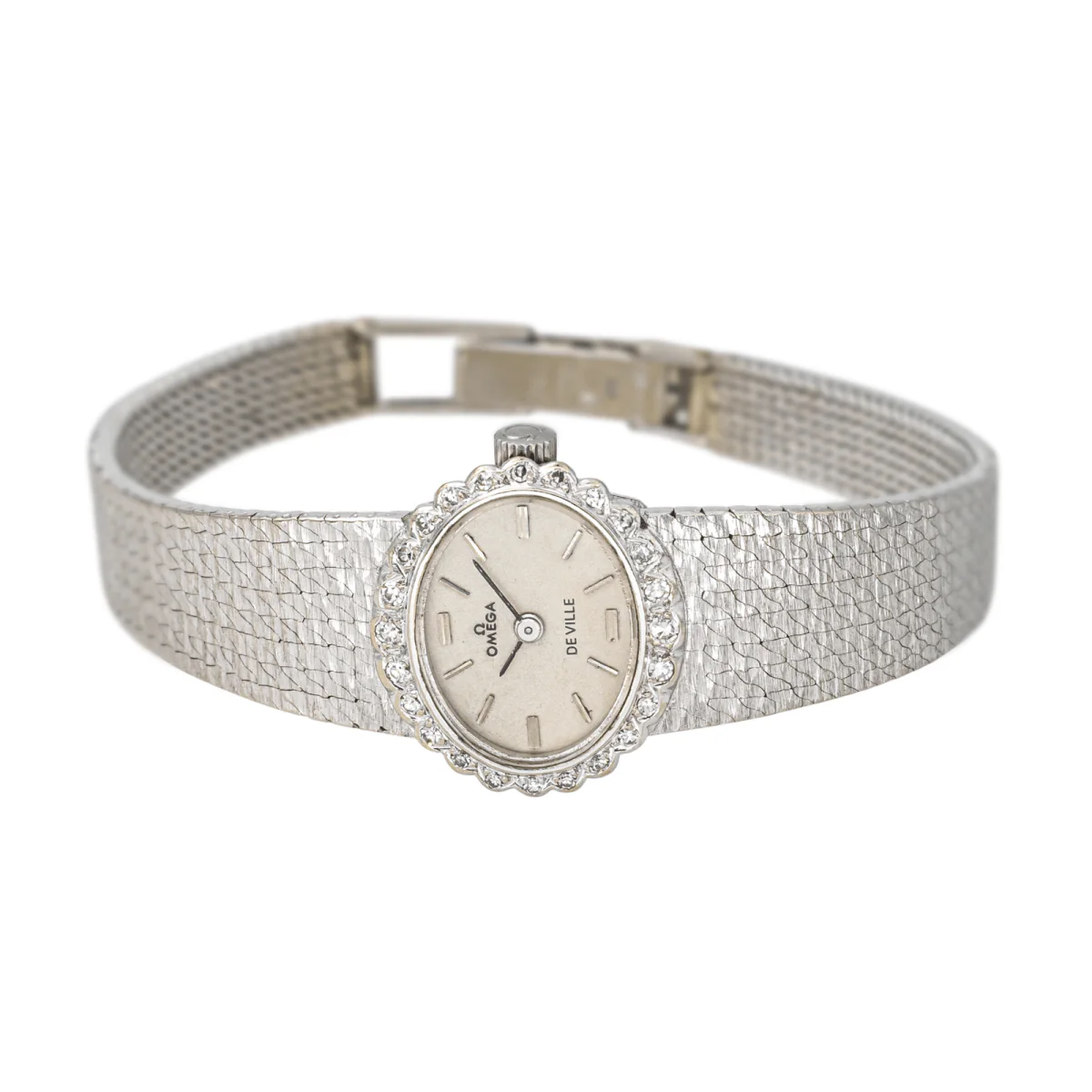 Montre OMEGA "De Ville" en or blanc, argent, saphir et diamant - Image 4