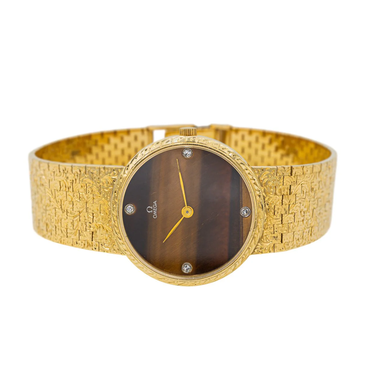 Montre OMEGA en or jaune, oeil de tigre et diamants - Image 3