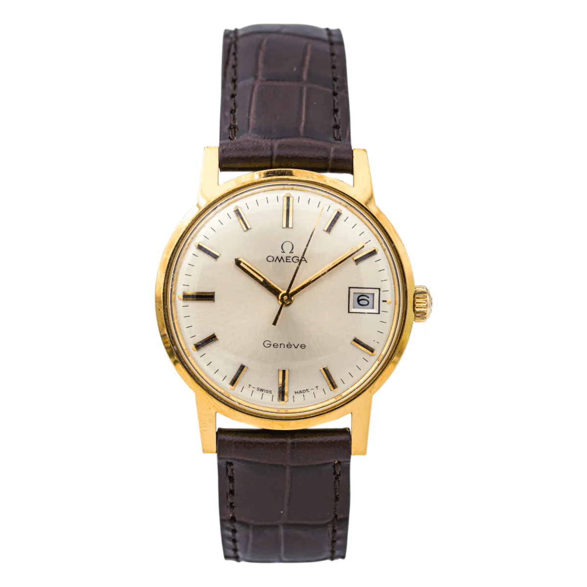 Montre OMEGA "Genève" en acier, cuir et plaqué or
