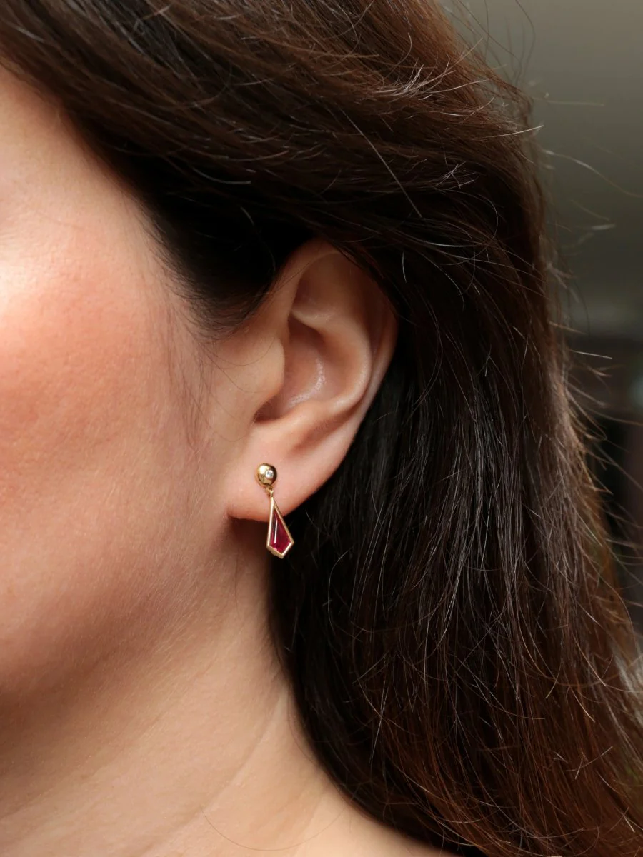 Paire de boucles d’oreilles Pendantes vintage en or et tourmaline - Image 2