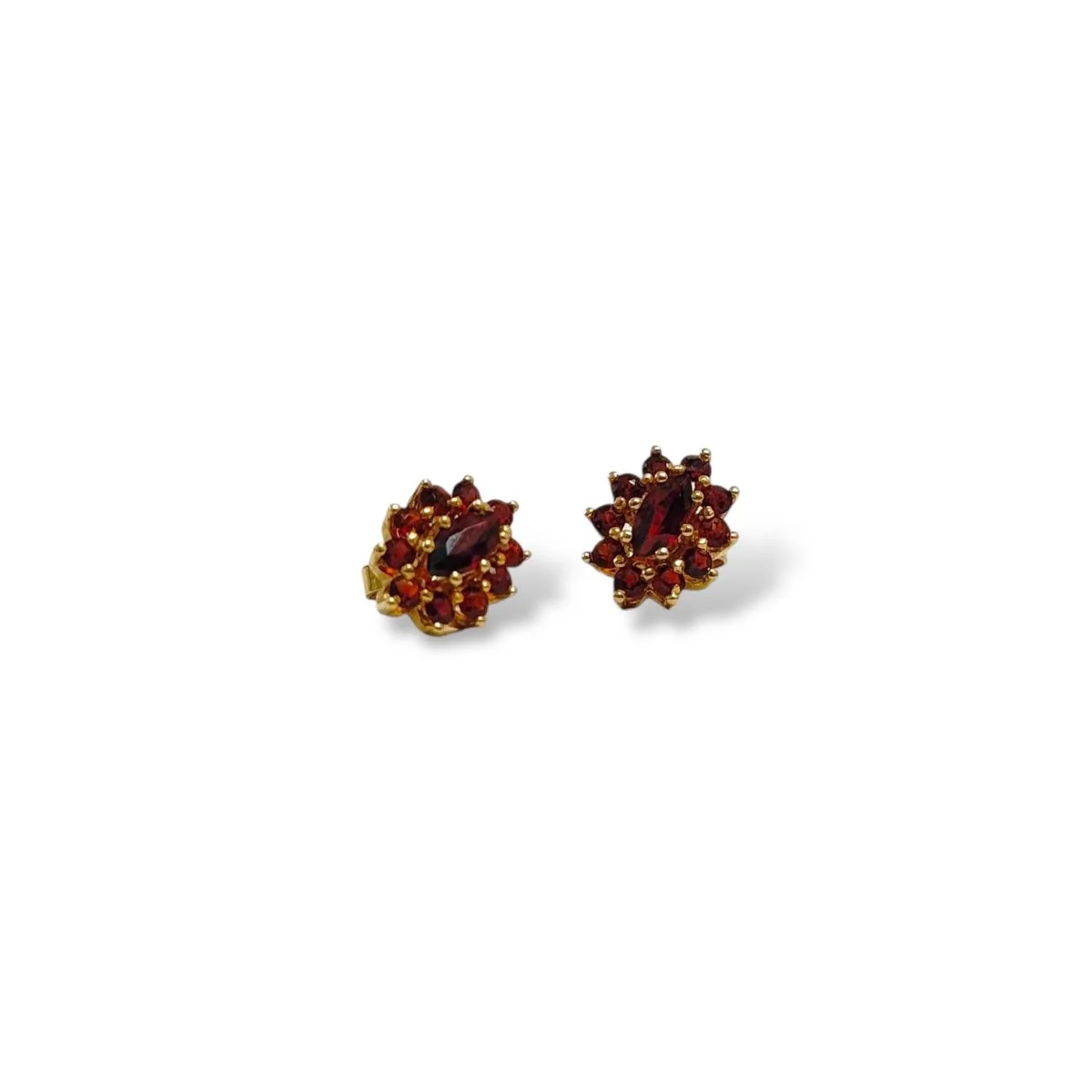 Boucles d'oreilles marguerite en or jaune et grenat - Image 3