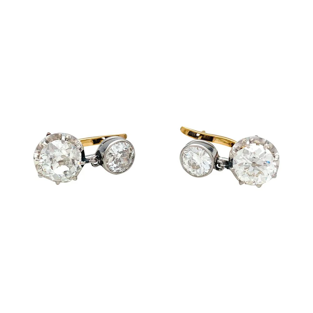 Boucles d'oreilles Dormeuses en or rose, platine et diamants - Image 3
