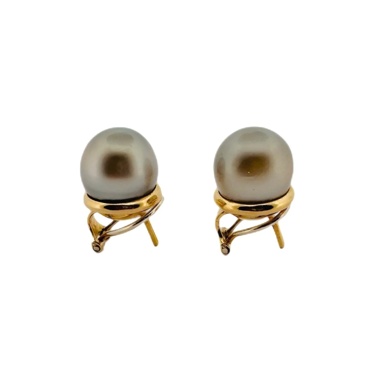 Paire de boucles d'oreilles Clips en or jaune et perles de Tahiti - Image 2