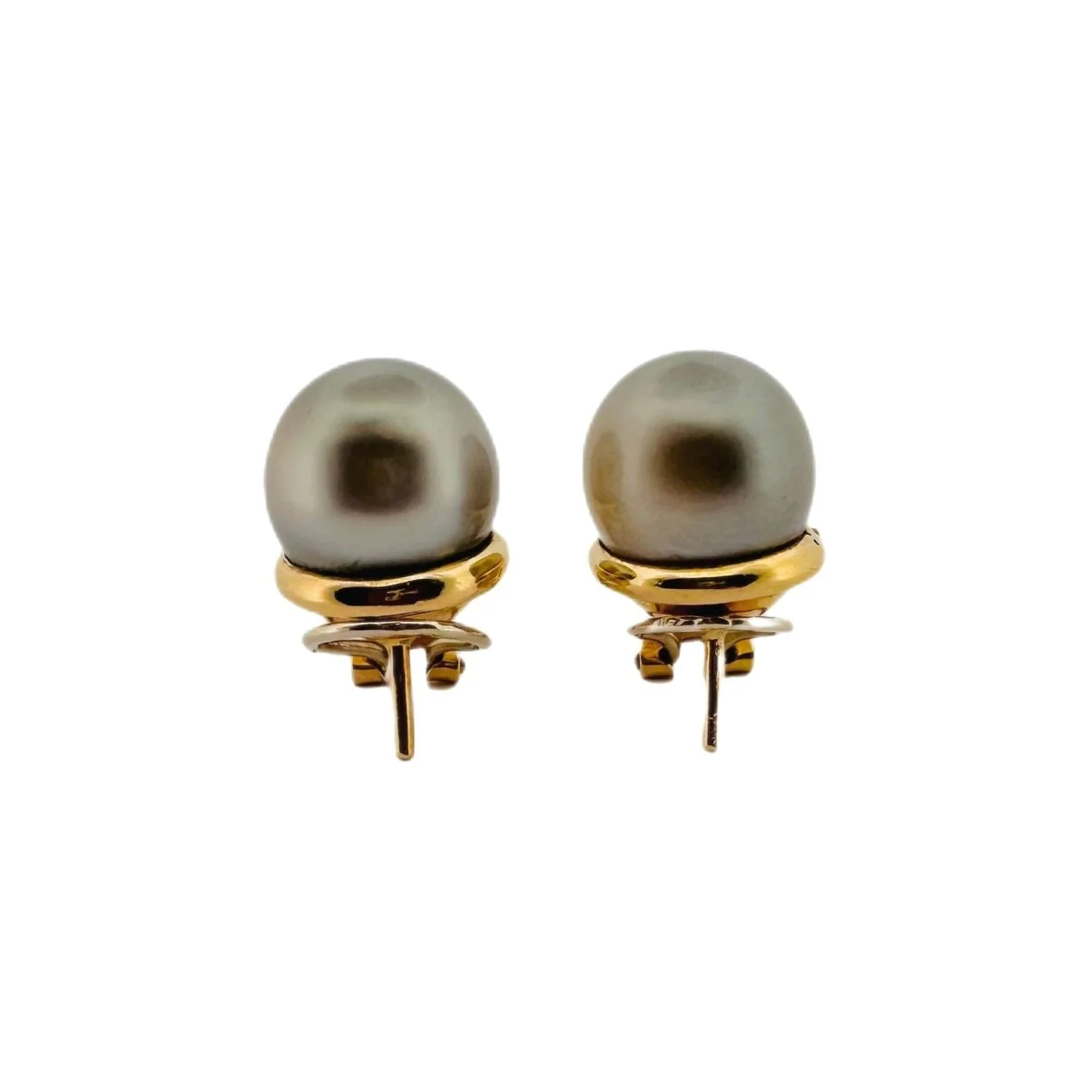 Paire de boucles d'oreilles Clips en or jaune et perles de Tahiti - Image 3