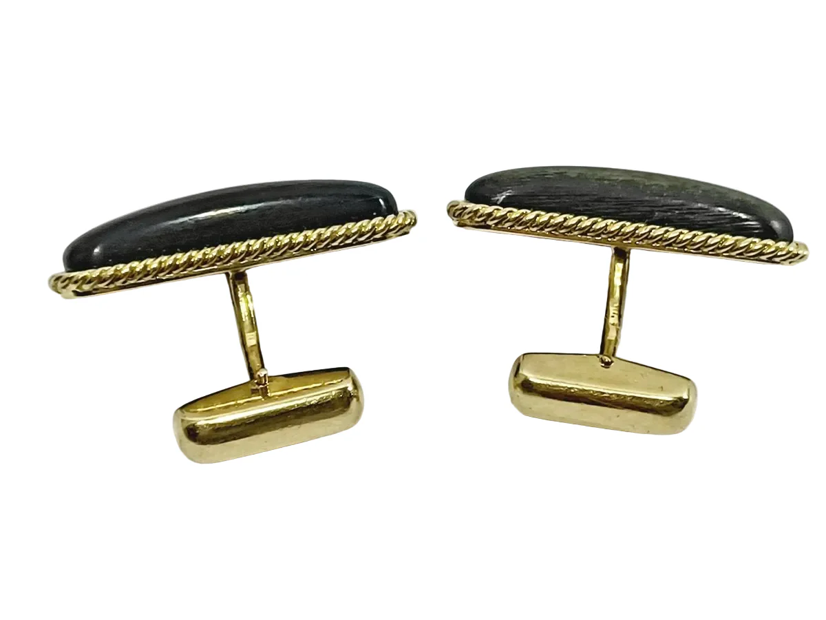 Boutons de manchette en or jaune et ébène - Image 4