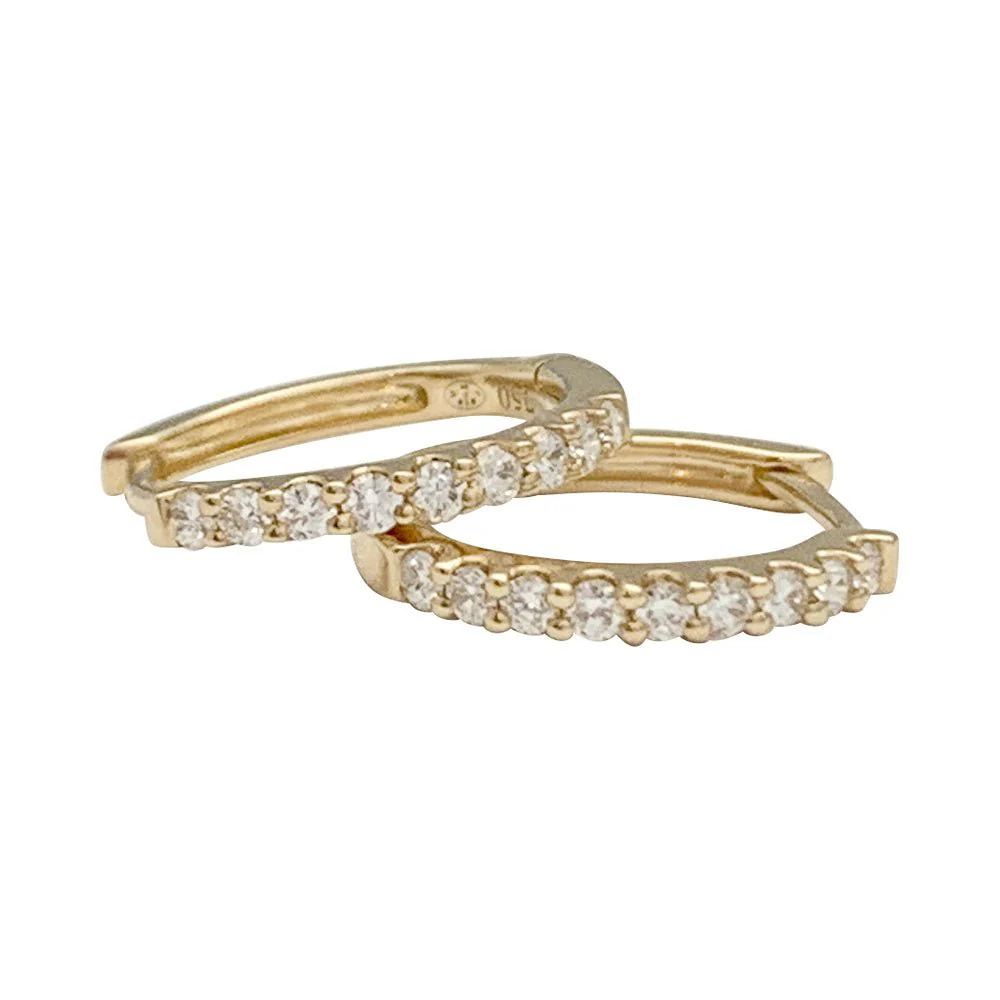 Paire de petites créoles en or jaune, diamants. - Image 3