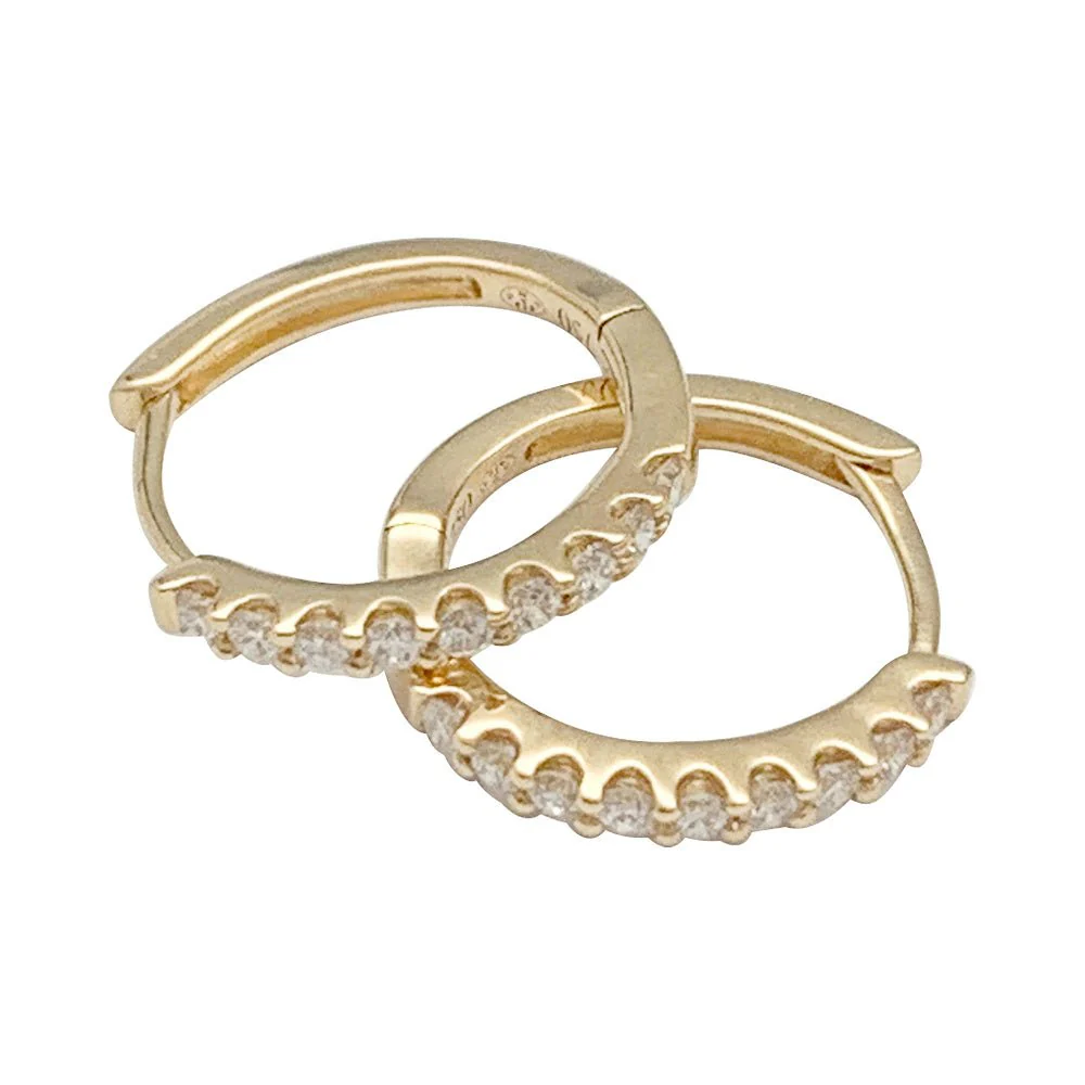 Paire de petites créoles en or jaune, diamants. - Image 4