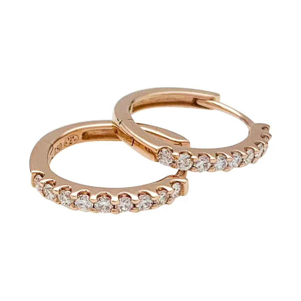 Paire de petites créoles en or rose, diamants. - Image 3