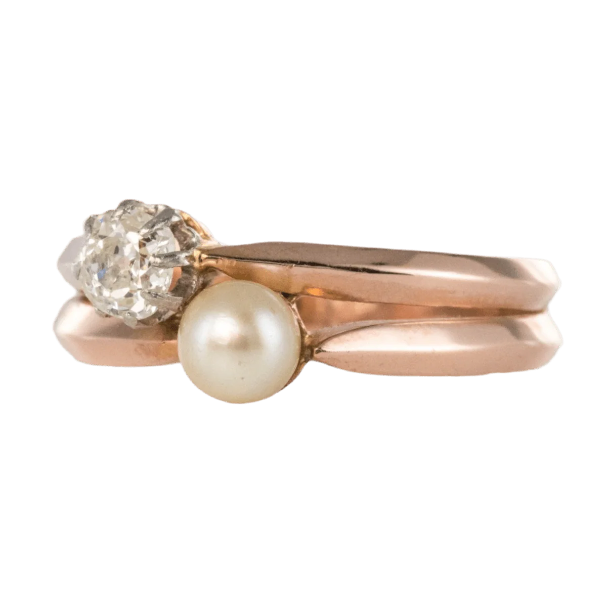Parure Bague et Boucles d'oreilles en or rose, perles et diamants - Image 3