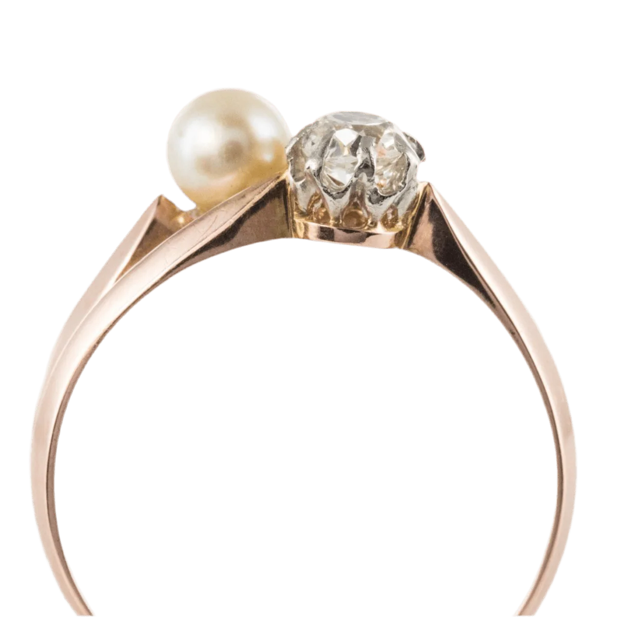 Parure Bague et Boucles d'oreilles en or rose, perles et diamants - Image 6