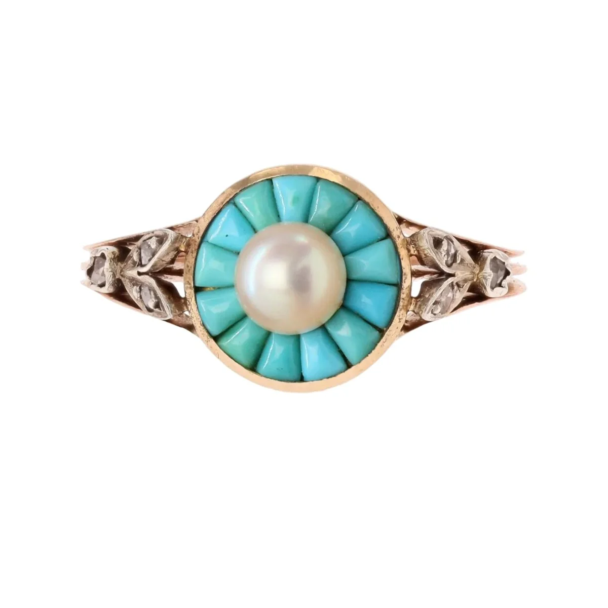 Parure en or rose, perles, turquoises et diamants - Image 3