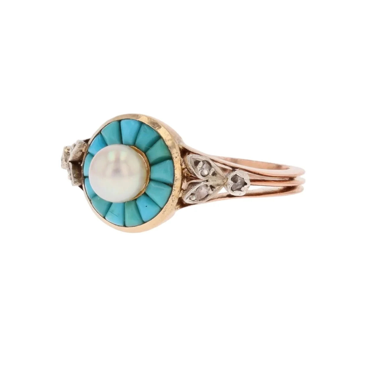 Parure en or rose, perles, turquoises et diamants - Image 4