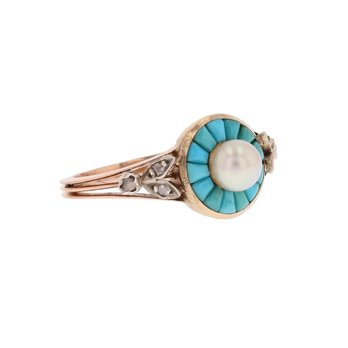 Parure en or rose, perles, turquoises et diamants - Image 6