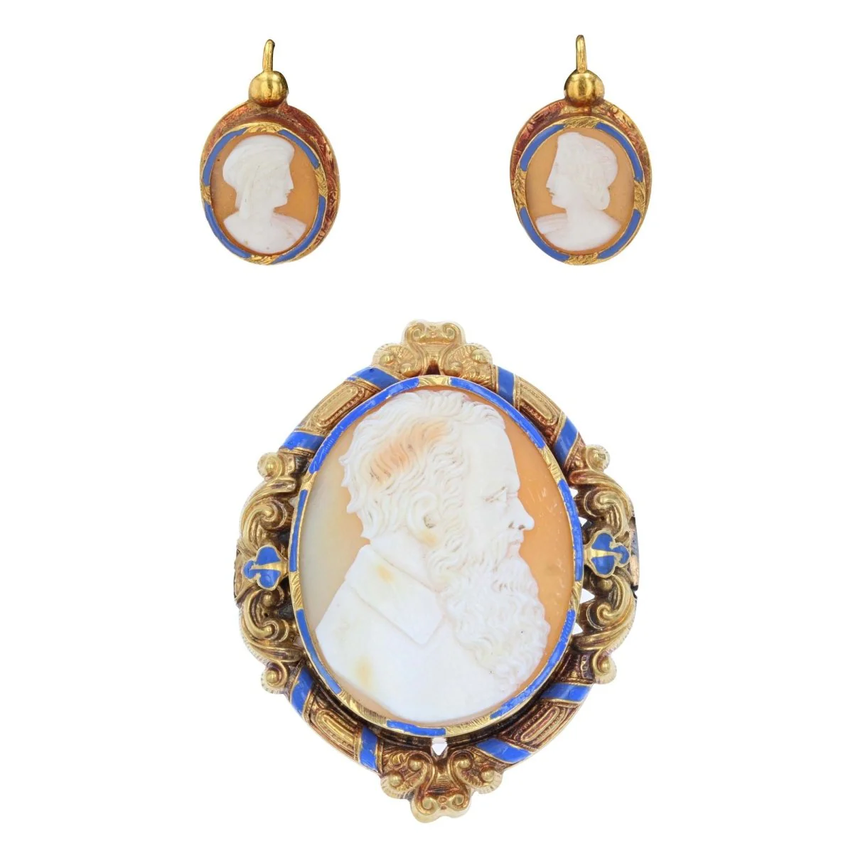 Parure Broche Épingle et Boucles d'oreilles Dormeuses en or jaune