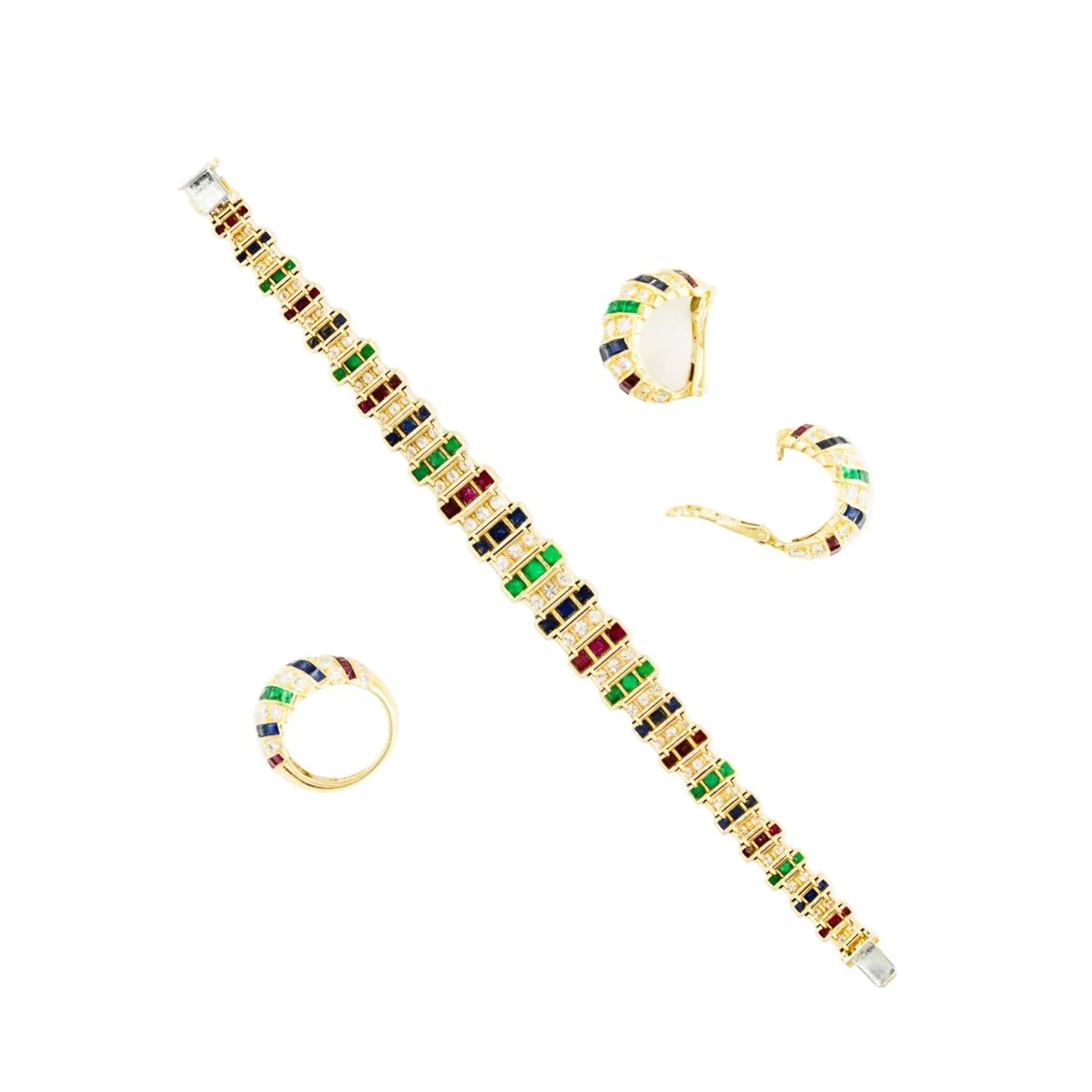 Parure CARTIER en or jaune, saphirs, émeraudes, rubis et diamants - Image 3