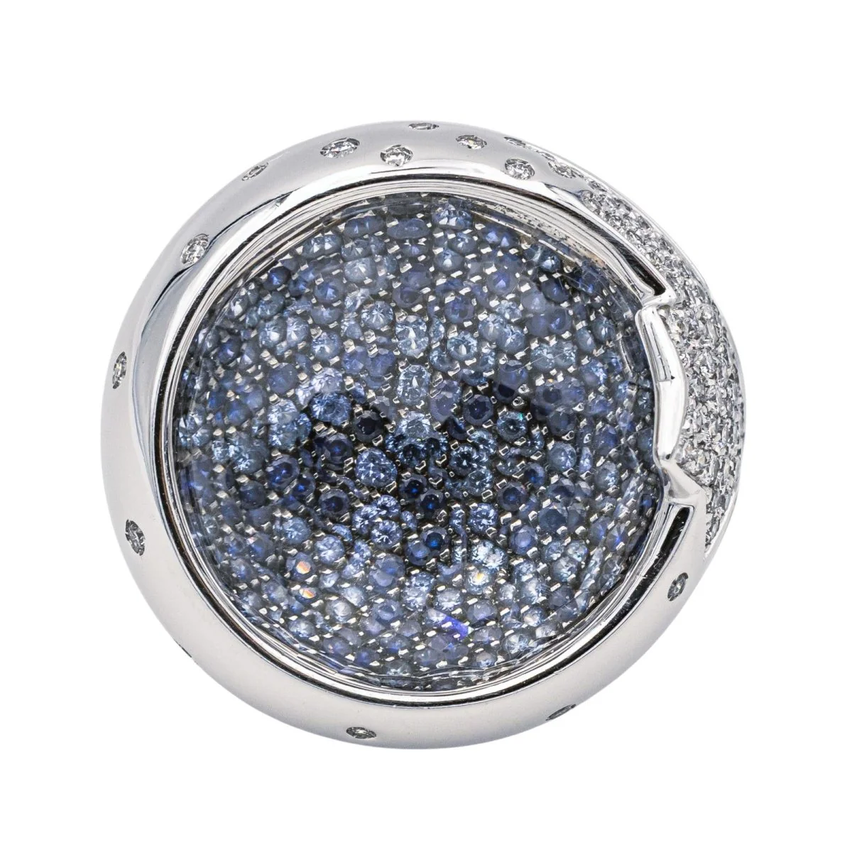 Bague Jonc PASQUALE BRUNI en or blanc, quartz, saphirs et diamants