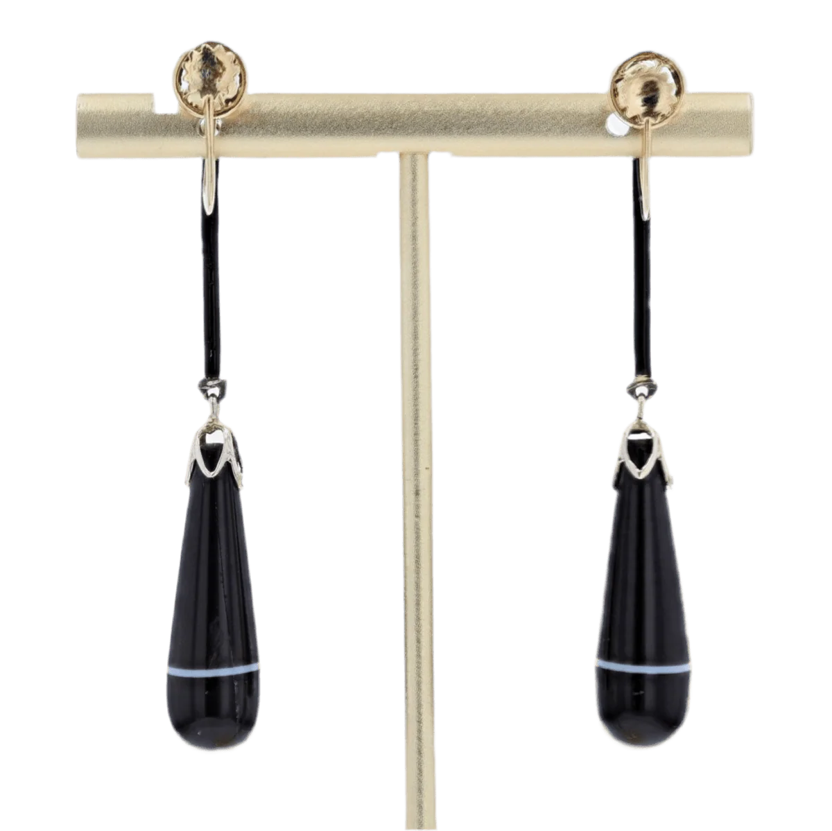Boucles d'oreilles Pendantes en or jaune, onyx et agate - Image 3