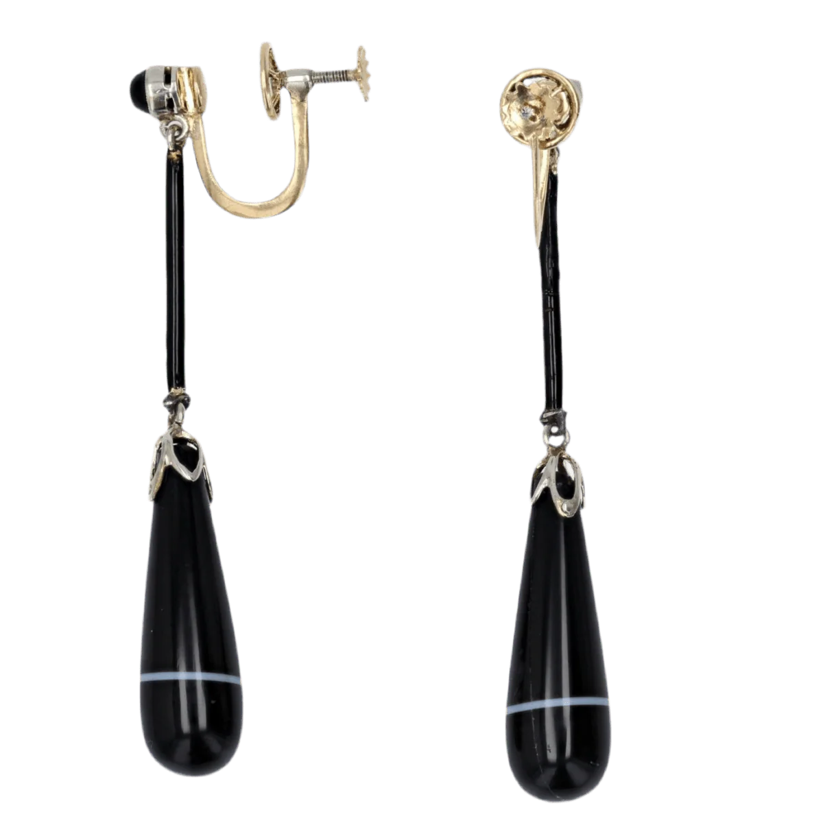 Boucles d'oreilles Pendantes en or jaune, onyx et agate - Image 4