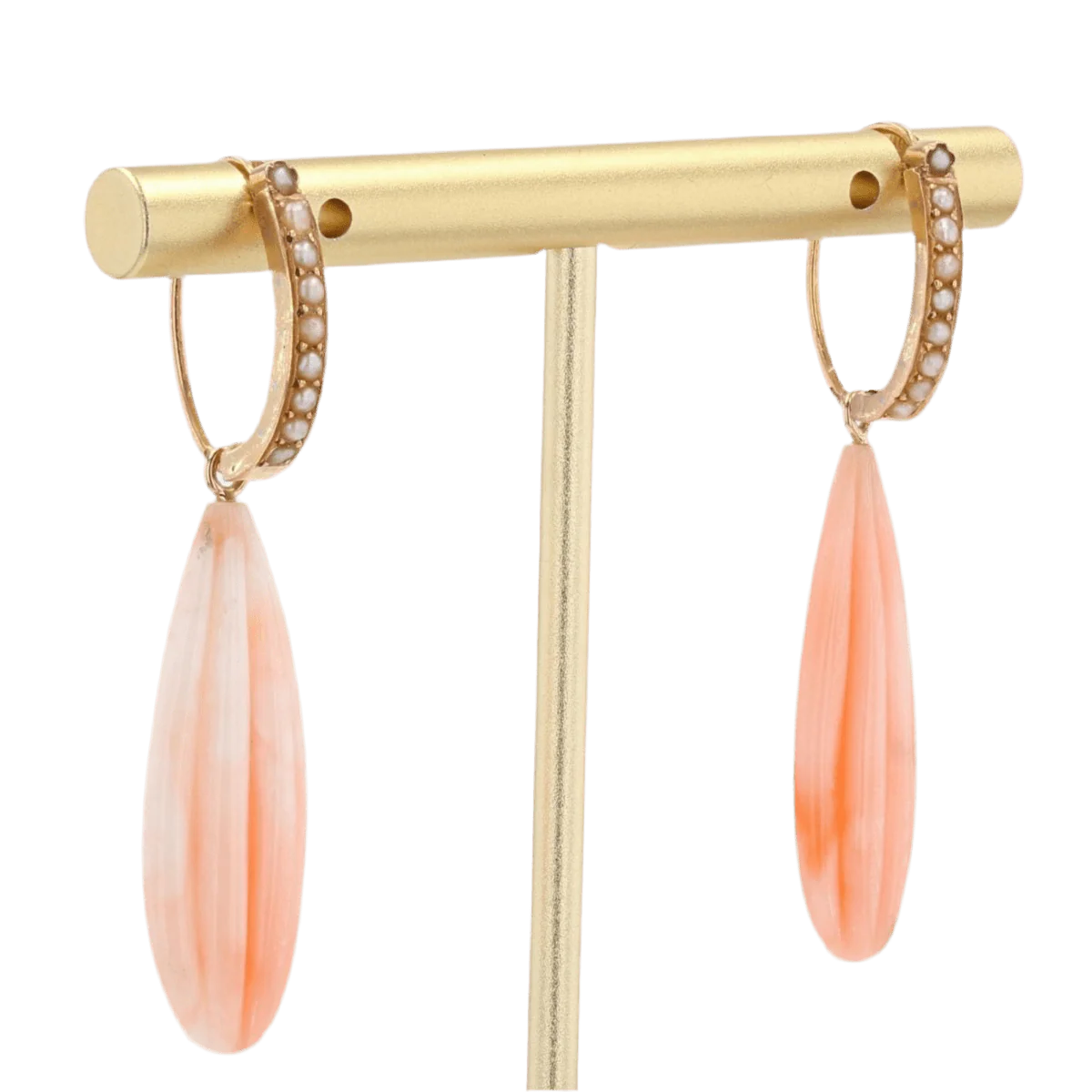 Boucles d'oreilles Pendantes en or rose, perles et corail - Image 3