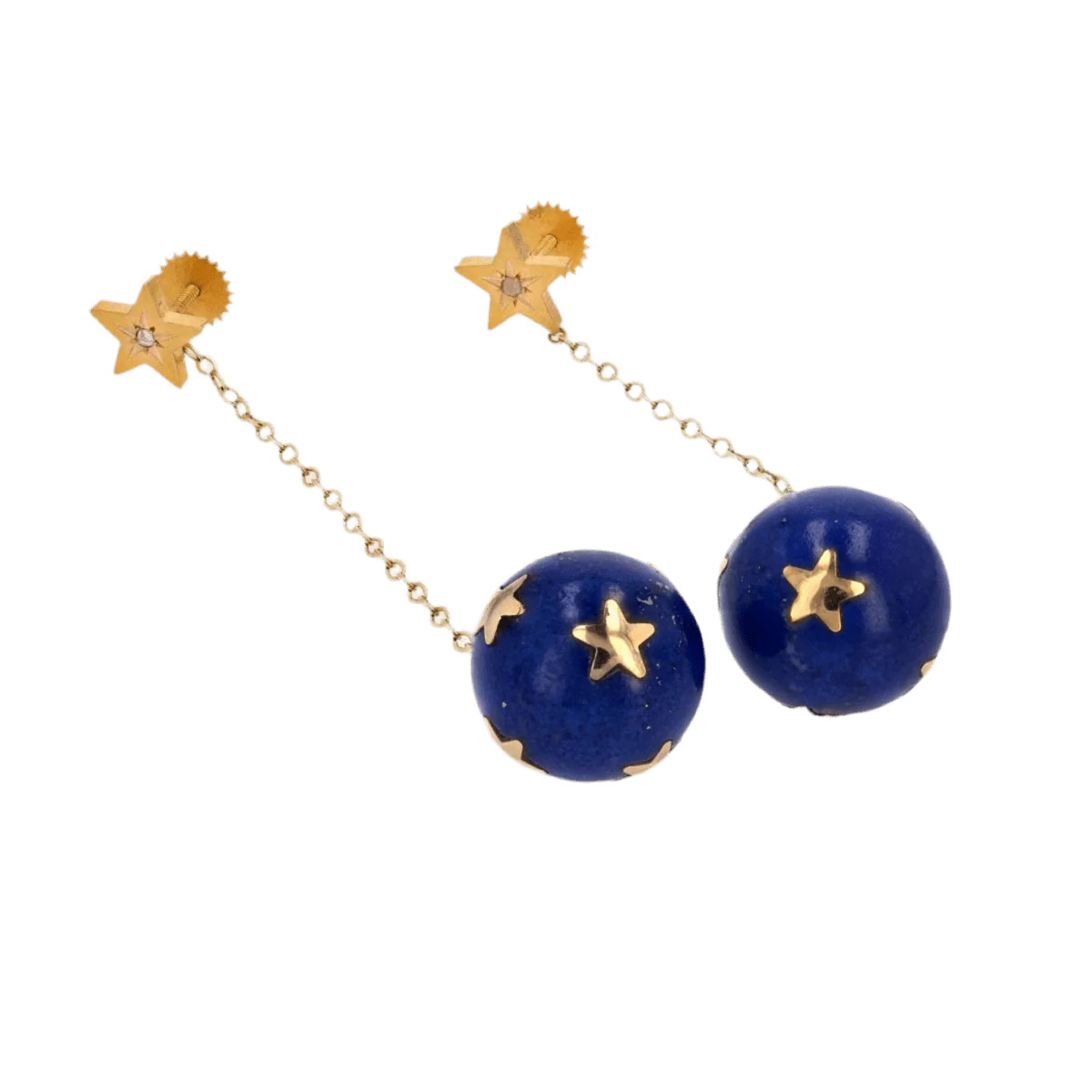 Boucles d'oreilles Pendantes en or jaune, lapis-lazuli et diamants - Image 6