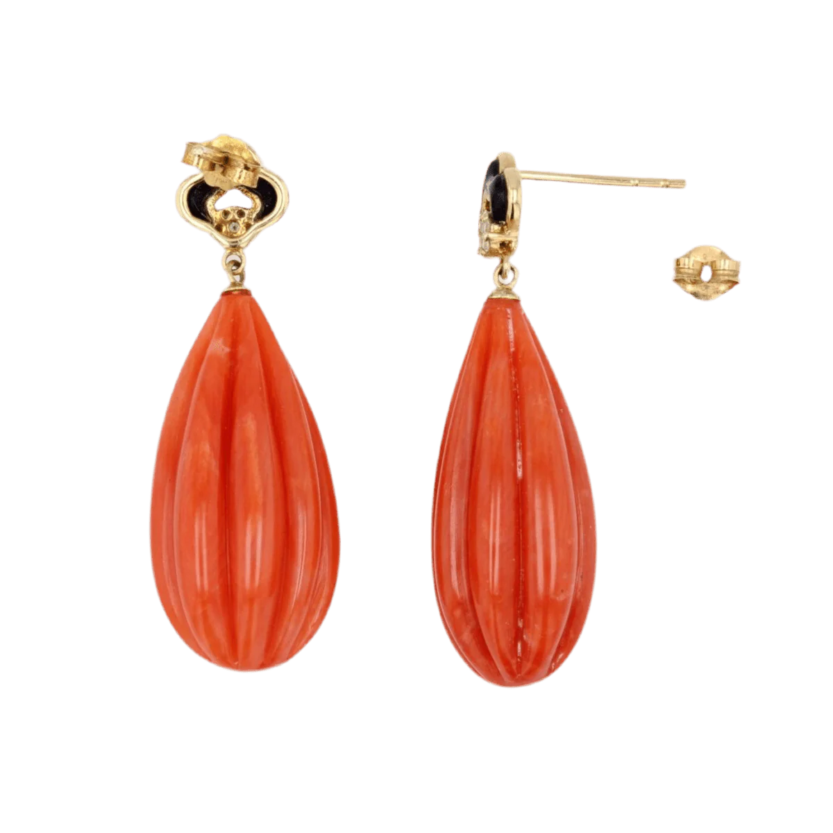 Boucles d'oreilles Pendantes en or jaune, onyx, corail et diamants - Image 5