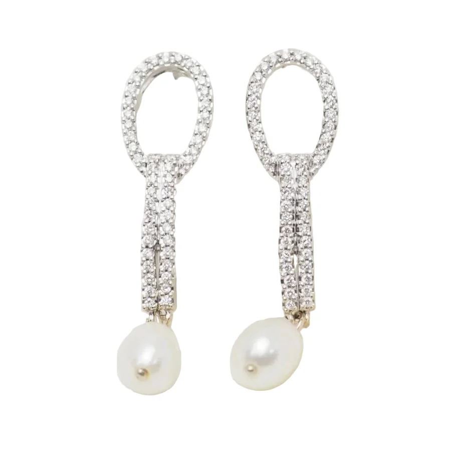 Boucles d'oreilles Pendantes en or blanc, perles et diamants