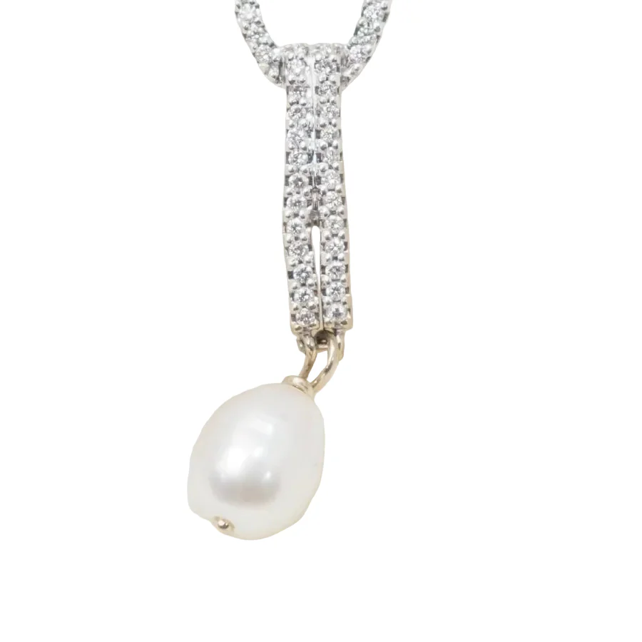 Boucles d'oreilles Pendantes en or blanc, perles et diamants - Image 2