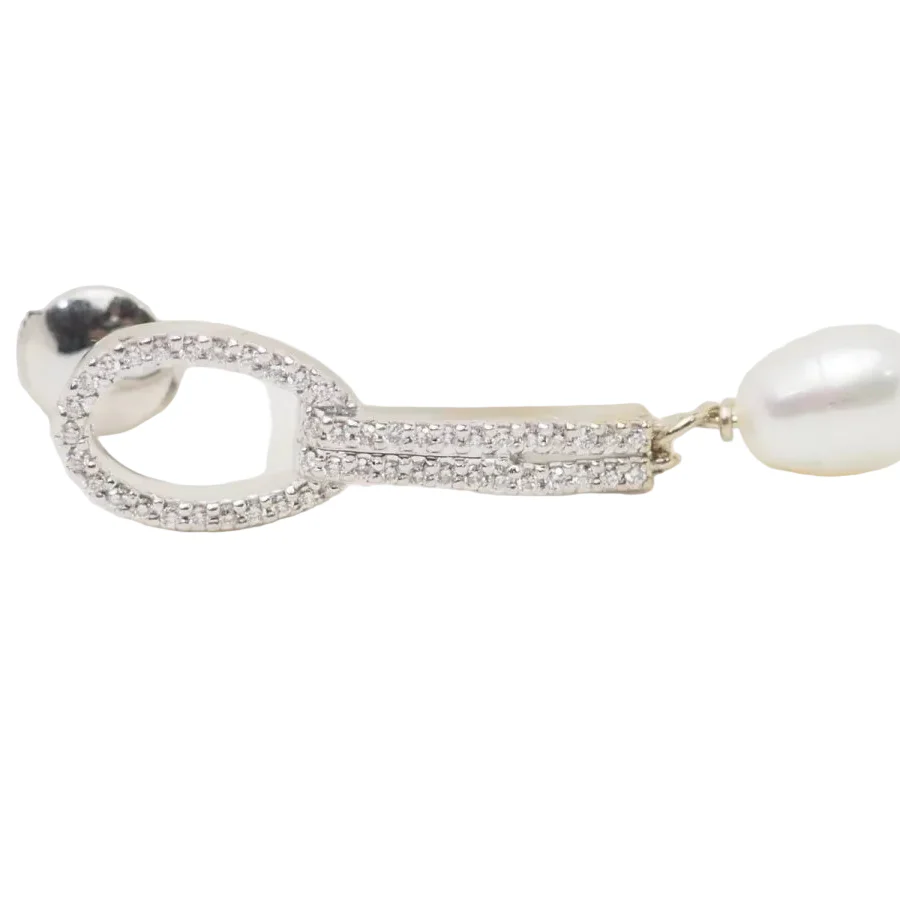 Boucles d'oreilles Pendantes en or blanc, perles et diamants - Image 3