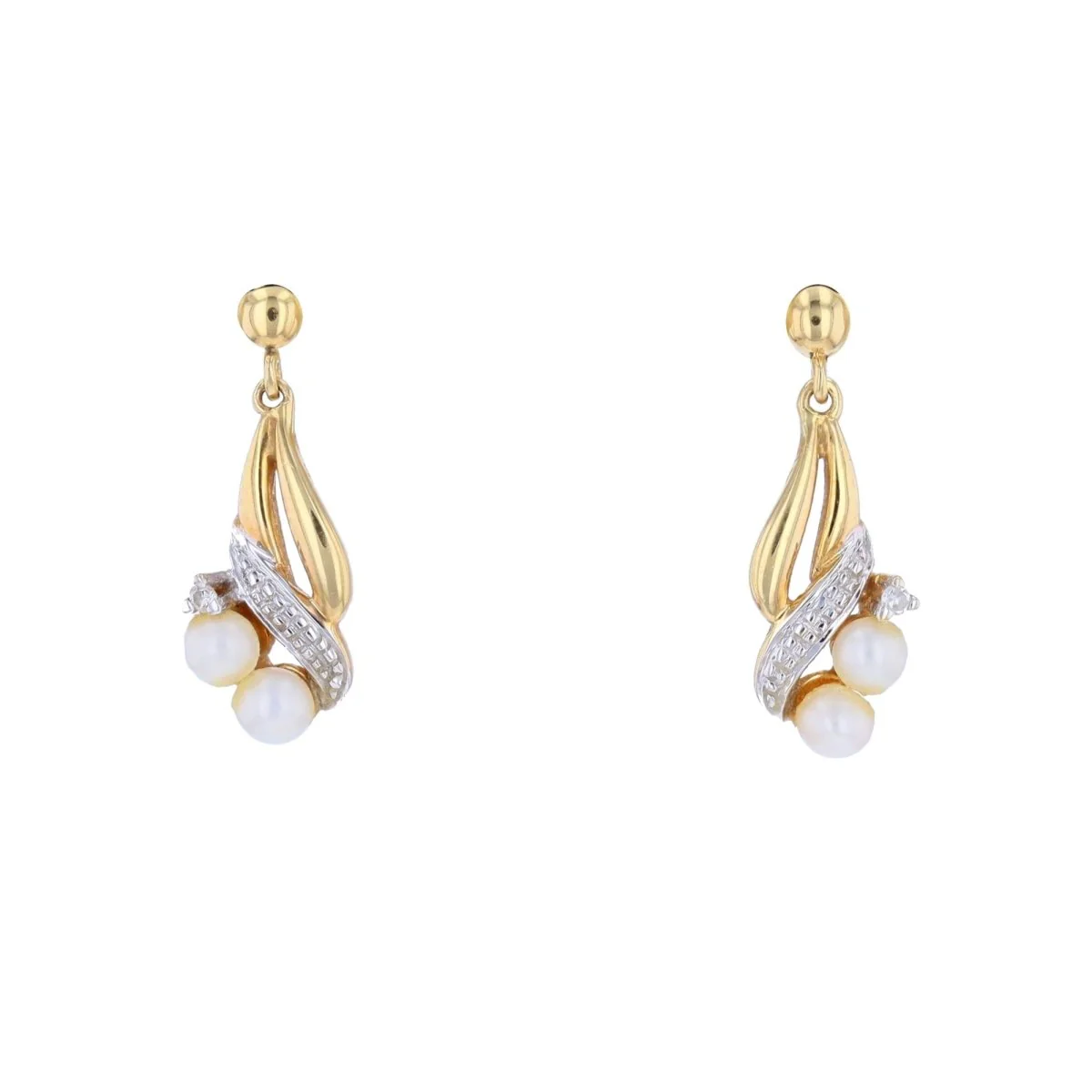 Boucles d'oreilles Pendantes en or blanc, or jaune, perles et diamants